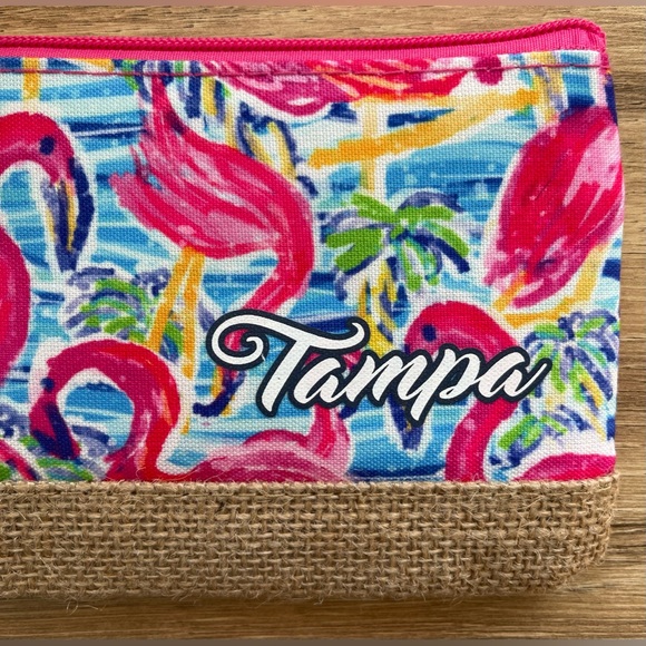 NWT Pink Flamingo Canvas & Jute Wristlet Beach Vibes Tampa Florida AQUALUX - Picture 3 of 3